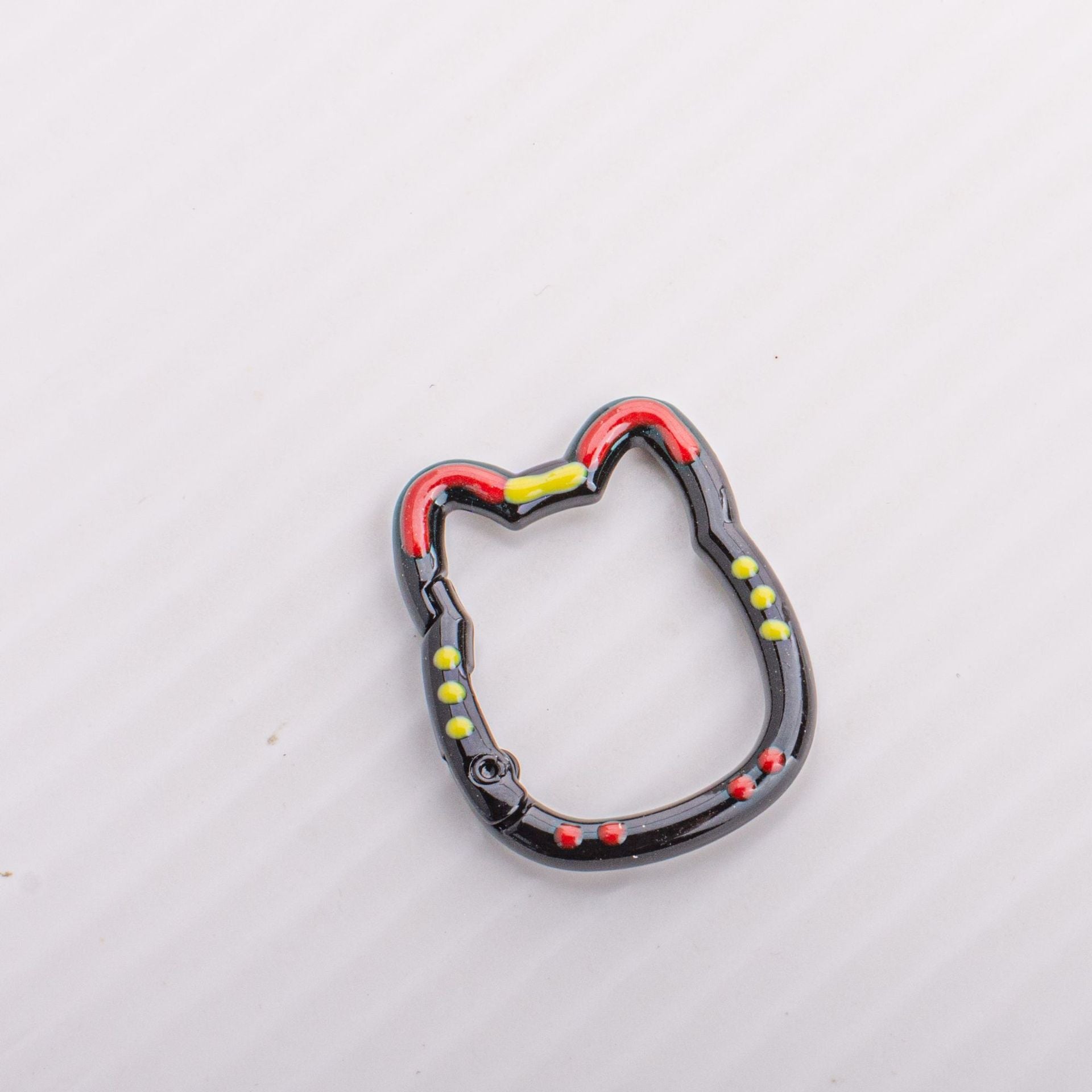 Wholesale Childlike Spring Buckle Double-sided Paint Hand-painted Colorful Lines Polka Dot Cat Alloy Keychain